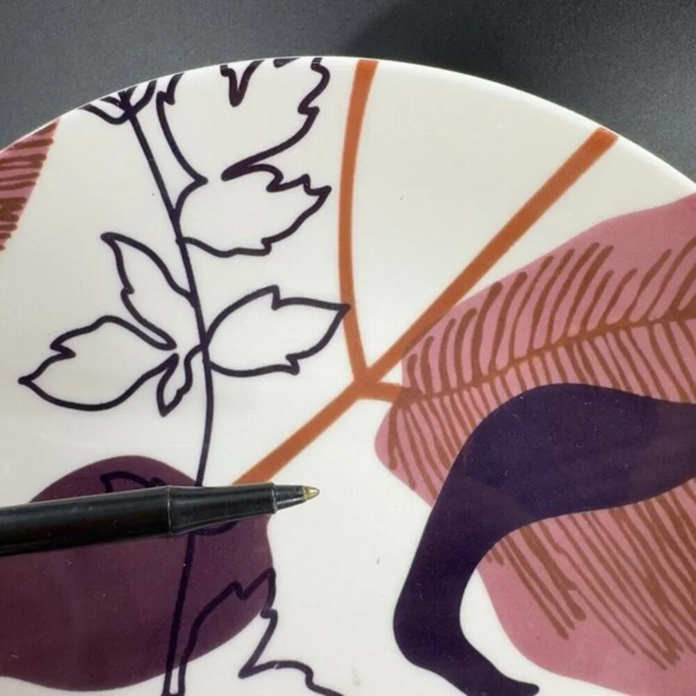 POTTERY BARN Graphic Harvest Ceramic Dish‎ Plate Made In Brazil Round New Set 4